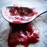 strawberry jam on spoon