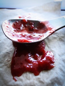strawberry jam on spoon