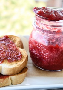 strawberry jam with toast outside