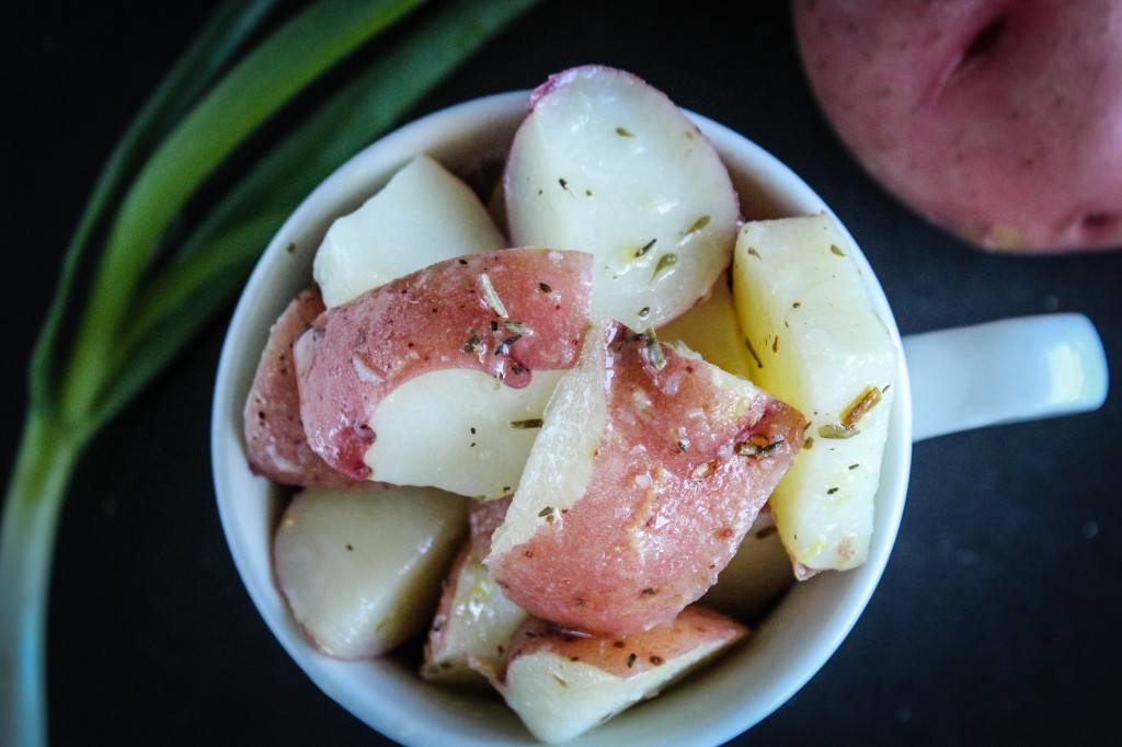 french potato salad in white
