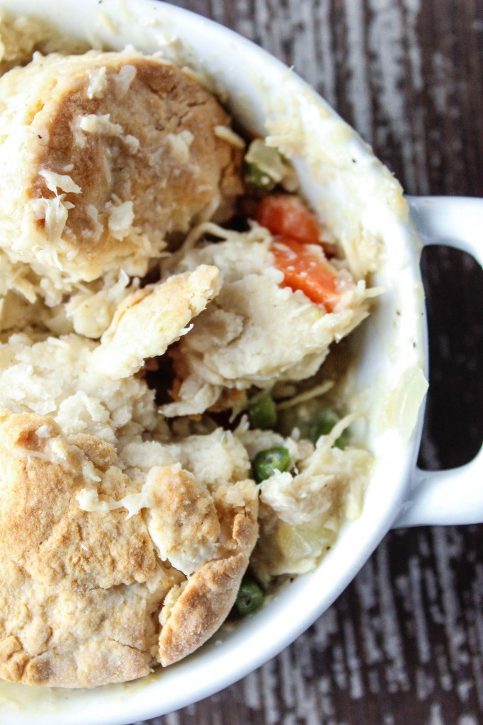 chicken pot pie above side handle right