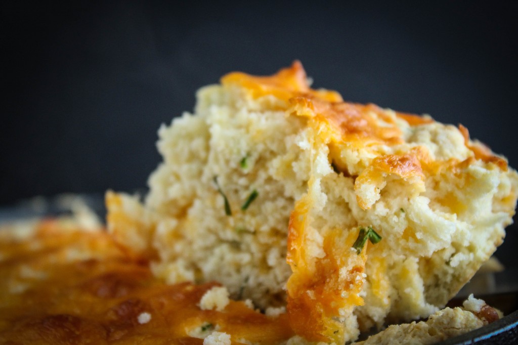 chive cheese bread close up slice