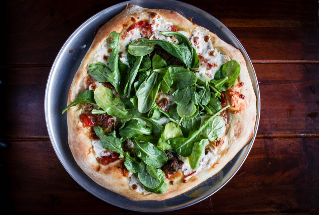 Meatball Pizza with Arugula