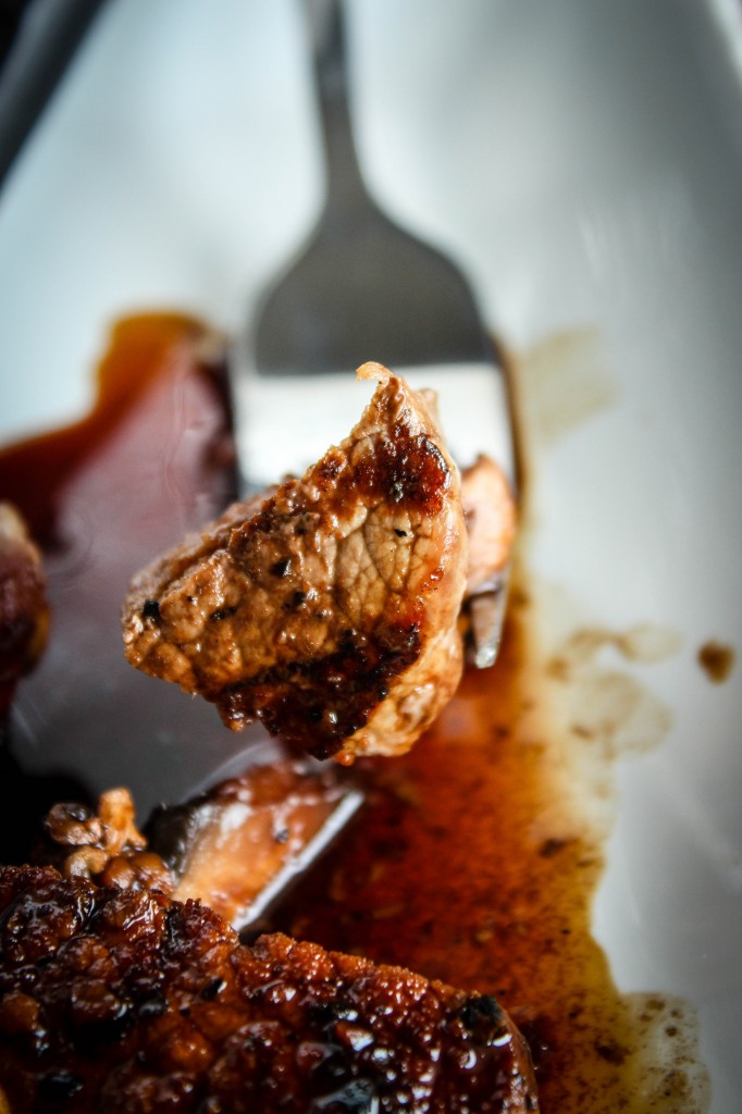 steak with mush glaze fork solo