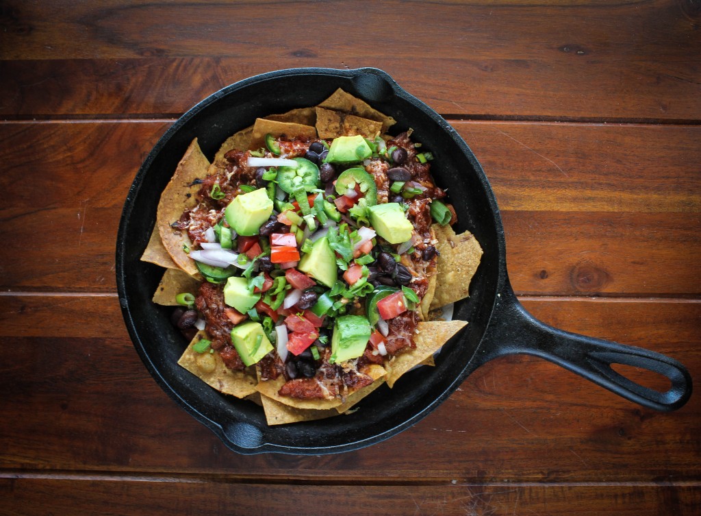 OS chicken nachos above full shot