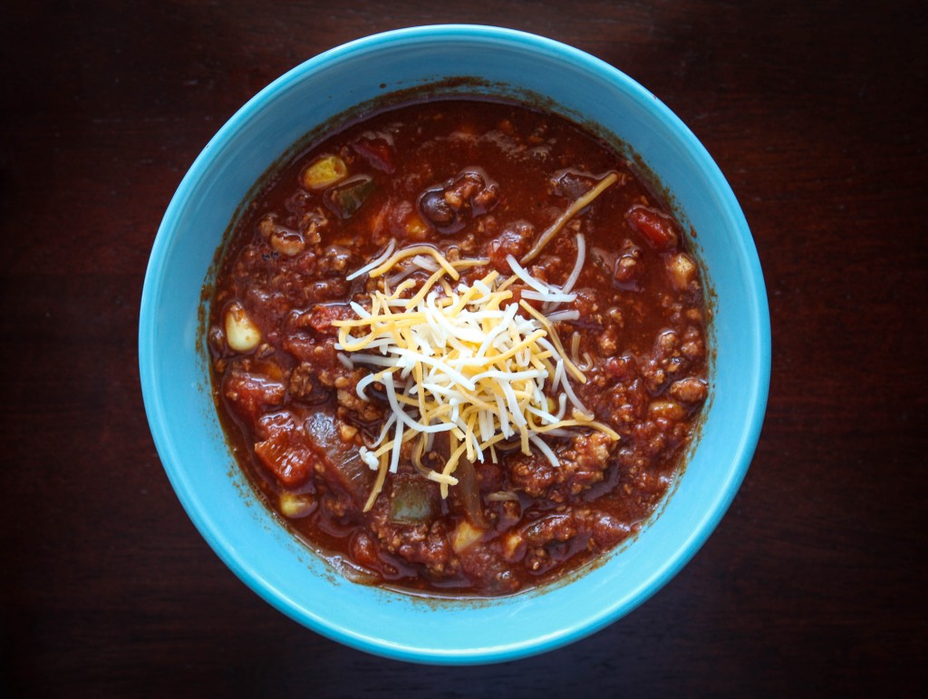 turkey chili with cheese above