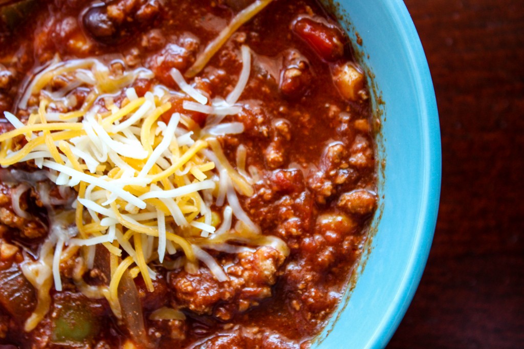 turkey chili with cheese side close