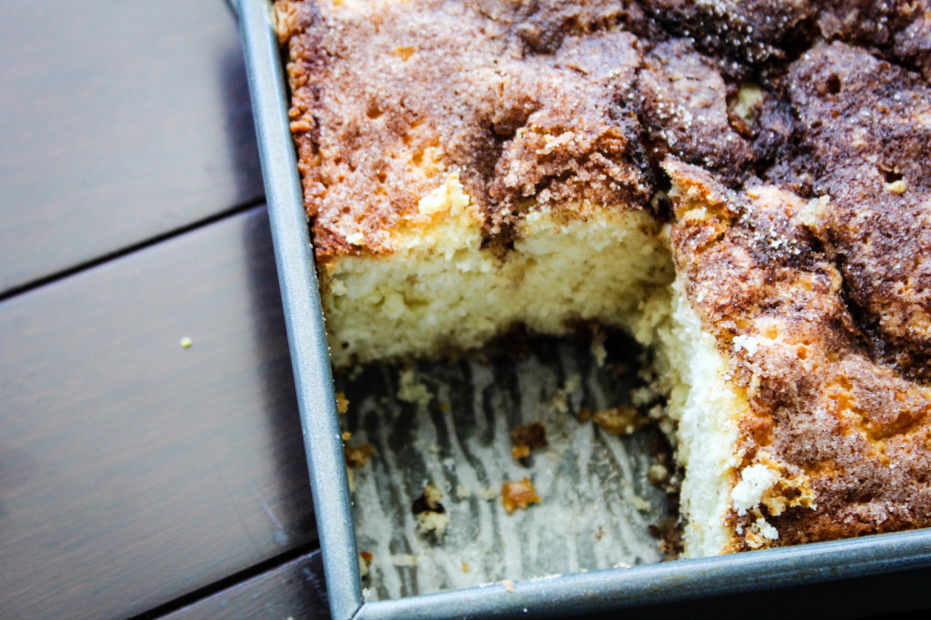 cinnamon cake piece out in pan