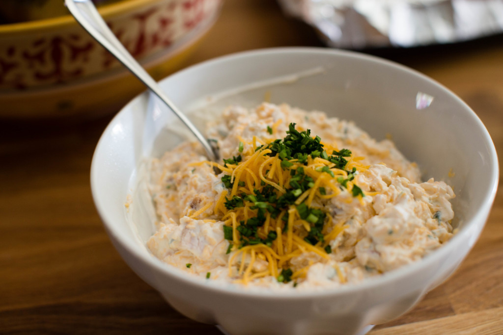 baked potato dip on island close up