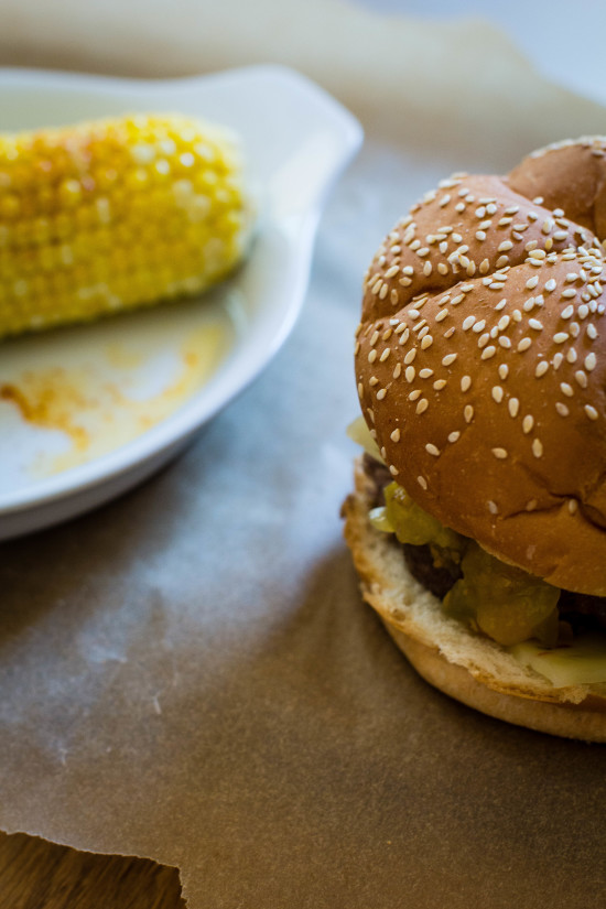 meatloaf burger with corn