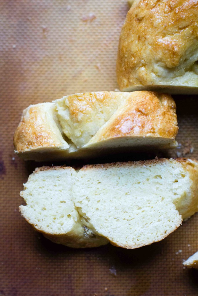 Brioche dough sliced -- bakesinslippers.com