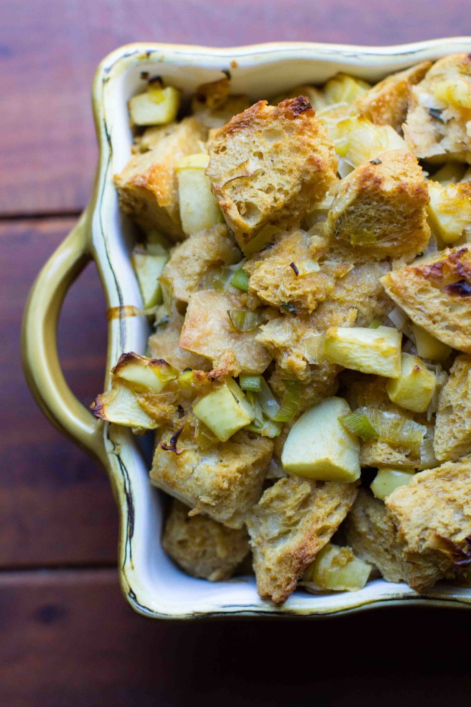 Savory-Apple-and-Leek-Stuffing side left* || bakesinslippers.com