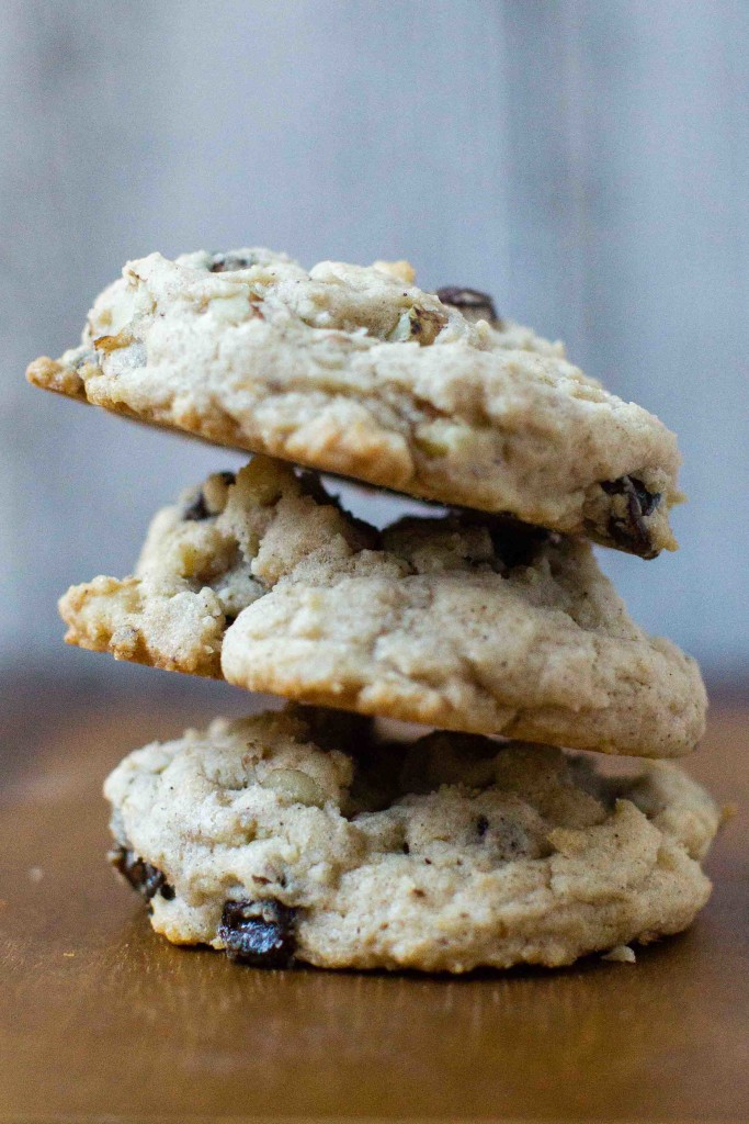 Raisin Walnut Cookie stacked || bakesinslippers.com
