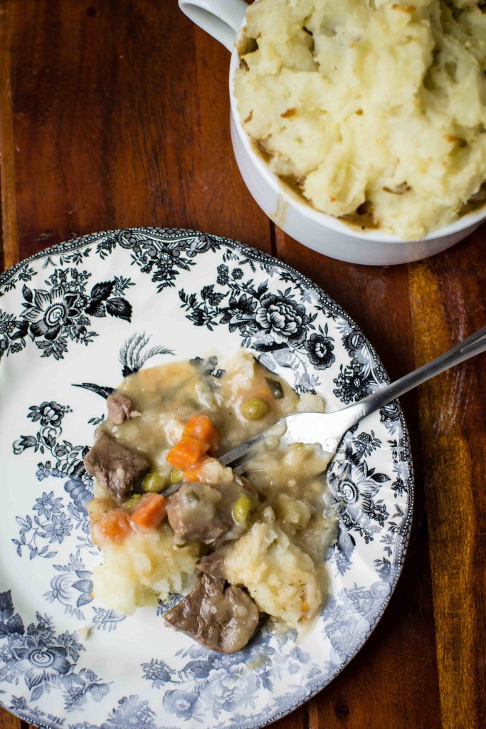 Midwest Rancher's Pie || bakesinslippers.com || beef || dinner || mashed potatoes on plate