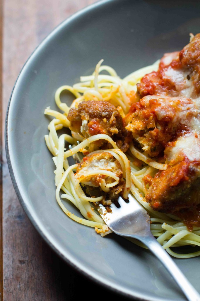 Quick and Easy Chicken Parm cooked in bowl with fork*